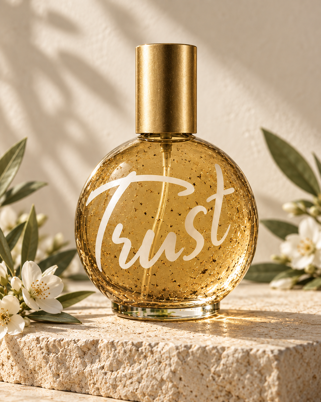 New rounded gold Circle of TRUST Hers fragrance bottle with white Trust signature